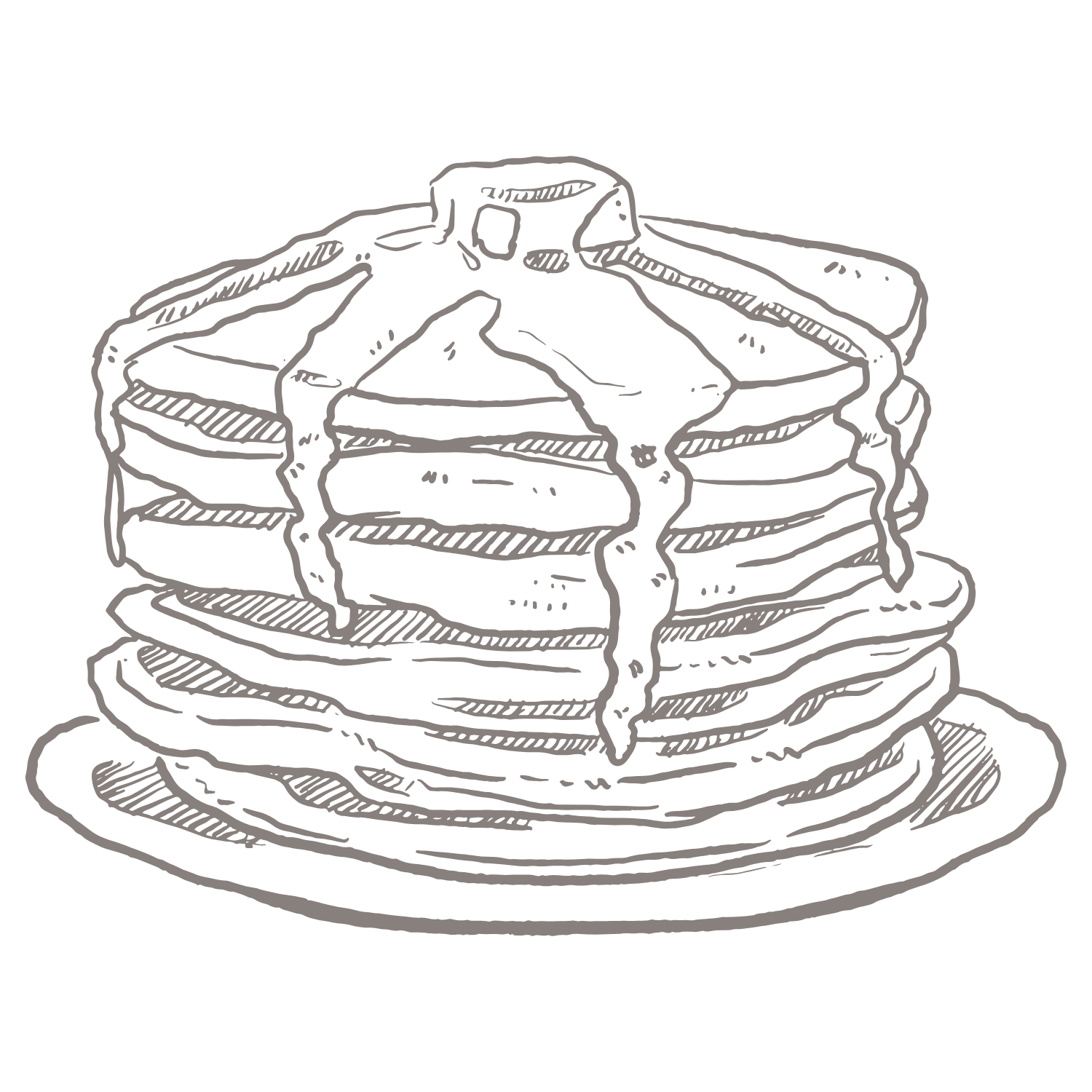 Sketch of a pancake stack with syrup and butter.